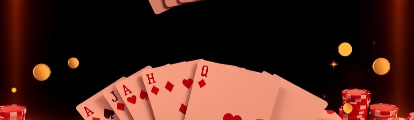 Hello Rummy rummy lobby with fanned playing cards, slot reels and stacked gold coins